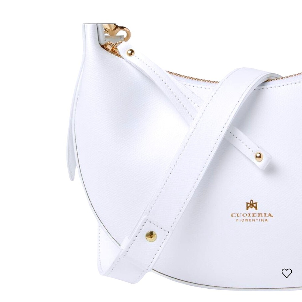 Cuoieria Fiorentina White Hobo Shoulder Bag Italian‎ Leather Crescent Gold